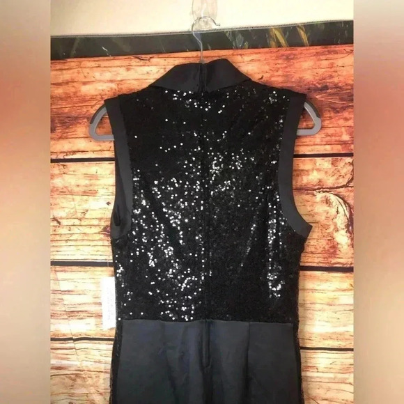 All Black Sequin sleeveless Tuxedo Jumpsuit size Large - Picture 8 of 16